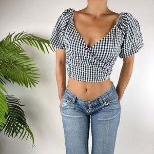 Y2K Inspired Cottagecore Gingham Puff Sleeve Summer Crop Top / Size: Small
